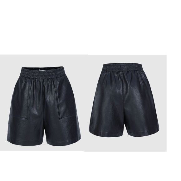 JOIE vegan leather elastic waist bermuda shorts caviar black BNWT - Picture 3 of 6